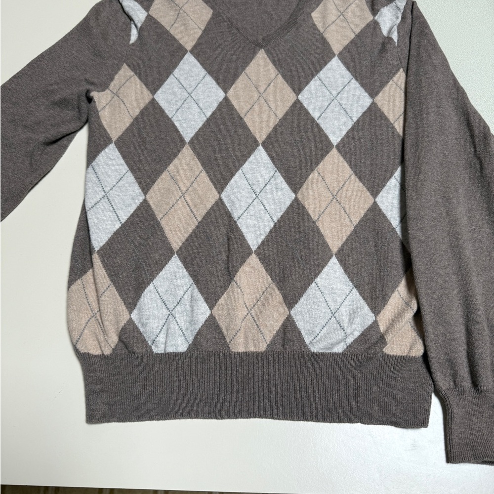 Men's JCREW Argyle Sweater - Brown, Gray, and Cream